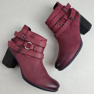 Josef Seibel Britney Moto Boot Womens 8-8.5 39 Red Leather Side Zip Heeled Ankle